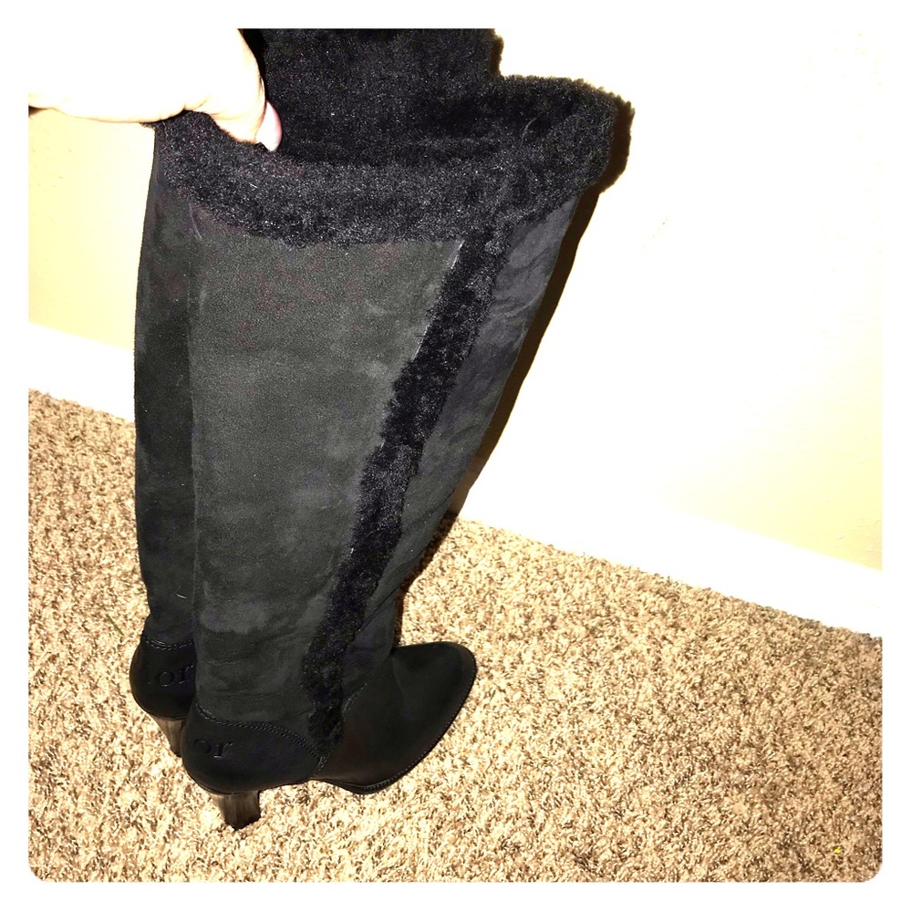 Christian Dior black leather thigh high boots